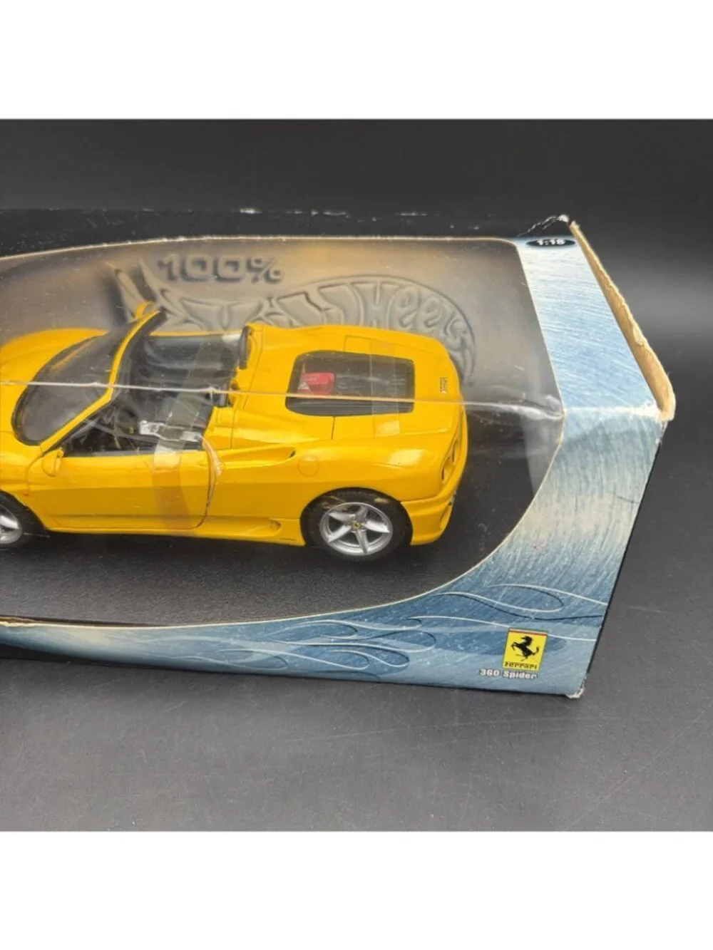 Hot Wheels Ferrari F360 Spider 1:18 Diecast Car - Yellow - Box w/ Damage - NIOB